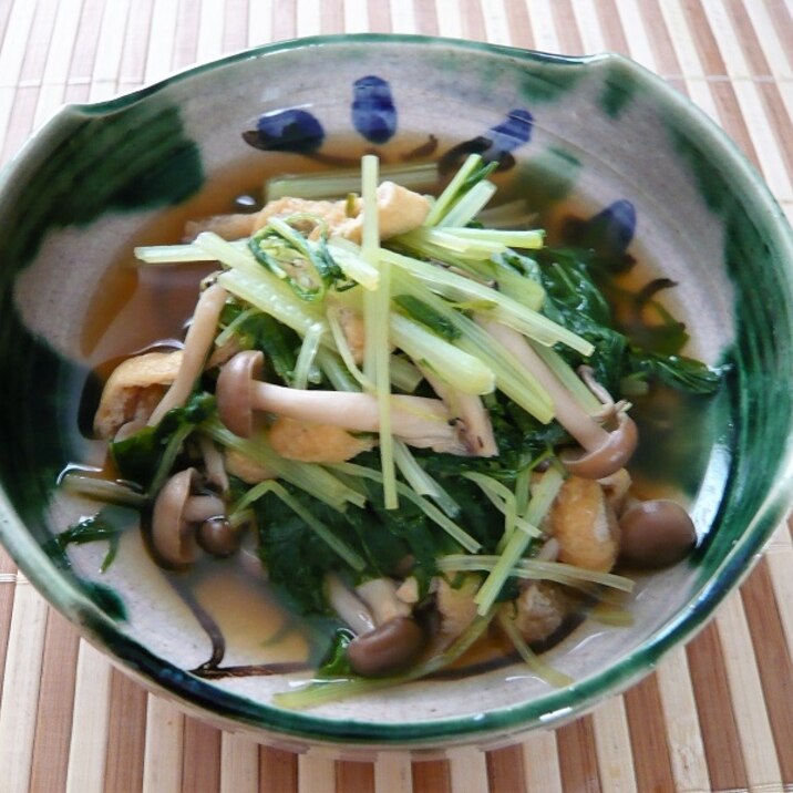 水菜、油揚げ、しめじの煮びたし